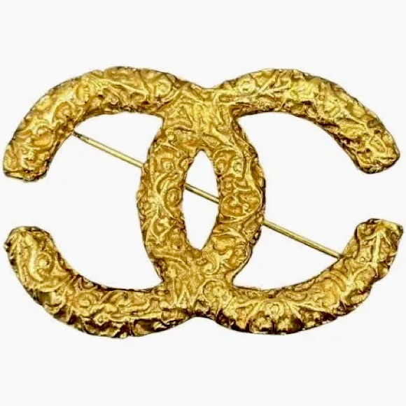 Chanel Vintage Coco Mark Lava Brooch Gold - Picture 1 of 4